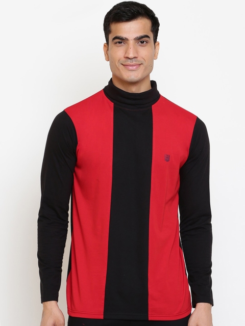 

GHPC Men Black & Red Colourblocked High Neck T-shirt