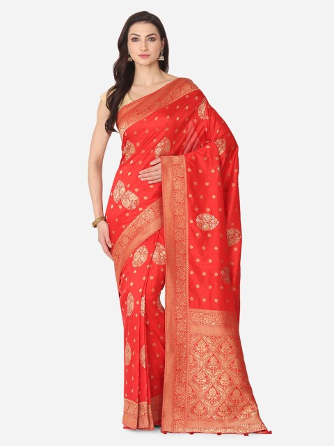 

BOMBAY SELECTIONS Red & Gold-Coloured Silk Blend Woven Design Banarasi Saree