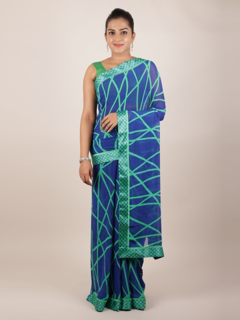 

Pothys Blue Printed Poly Georgette Saree