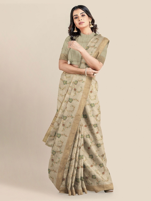 

KLM Fashion Mall Beige Jute Silk Printed Banarasi Saree