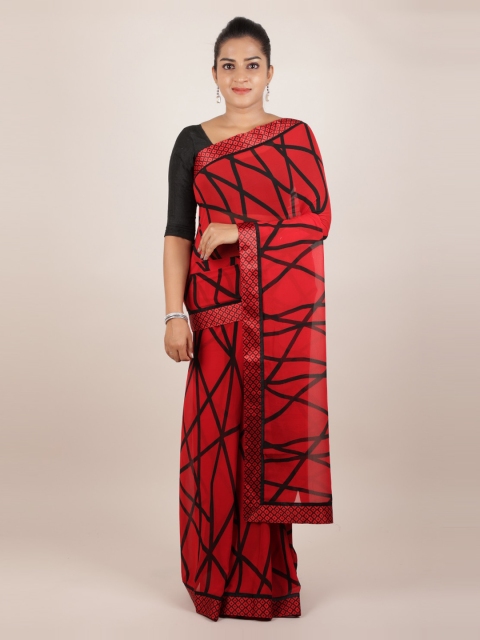 

Pothys Red & Black Poly Georgette Printed Saree