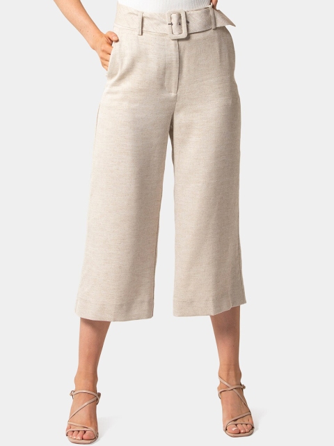 

Forever New Women Beige Straight Fit Solid Belted Culottes