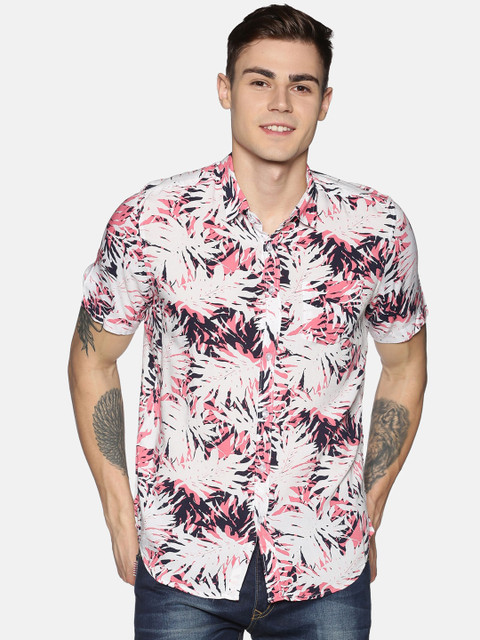 

Tusok Men Pink & Off-White Tropical Printed Casual Shirt