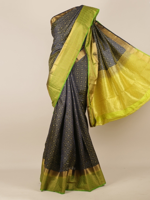 

Pothys Navy Blue & Olive Green Jute Silk Woven Design Saree