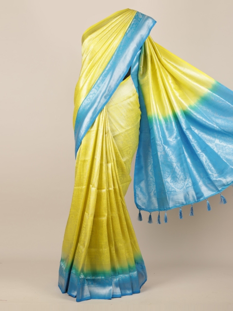 

Pothys Yellow & Blue Jute Silk Woven Design Saree