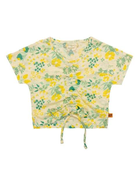 

Kid Studio Girls Off White & Yellow Floral Printed Pure Cotton Crop Top