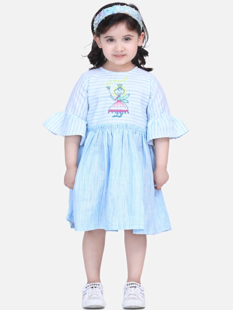 

LilPicks Girls Blue Striped Fit and Flare Dress