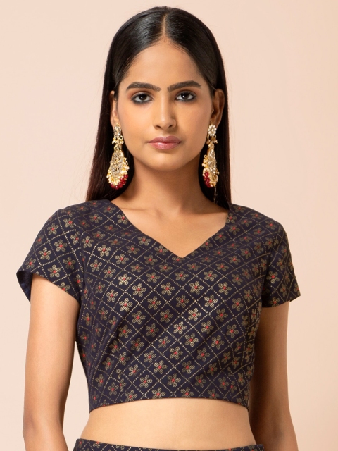 

INDYA Women Blue Printed Georgette Regular Crop Top
