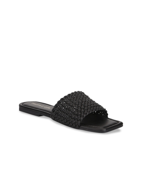 

Truffle Collection Women Black Woven Design Open Toe Flats
