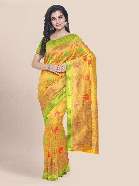 

KLM Fashion Mall Yellow Cotton Blend Woven Design Banarasi Saree