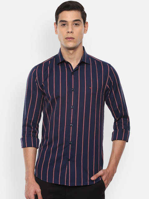 

Louis Philippe Sport Men Navy Blue Slim Fit Striped Casual Cotton Shirt