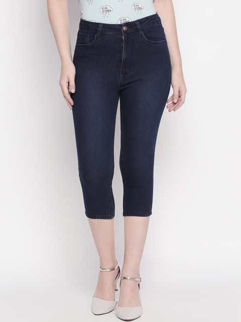 

PURPLE WATER Women Navy Blue Solid Slim Fit Capris