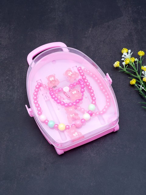 

Golden Peacock Girls Pink & Yellow Beaded Handcrafted Jewellery Set