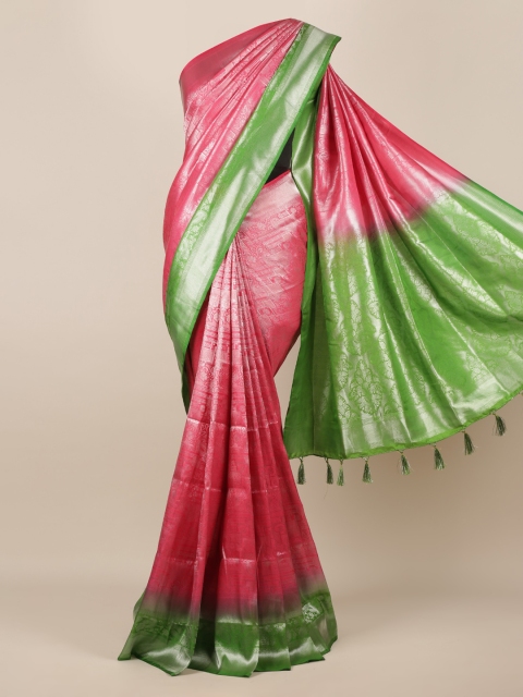 

Pothys Pink & Green Jute Silk Woven Design Saree