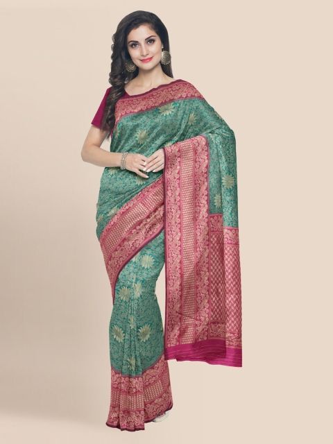 

KLM Fashion Mall Sea Green & Pink Silk Blend Woven Design Banarasi Saree
