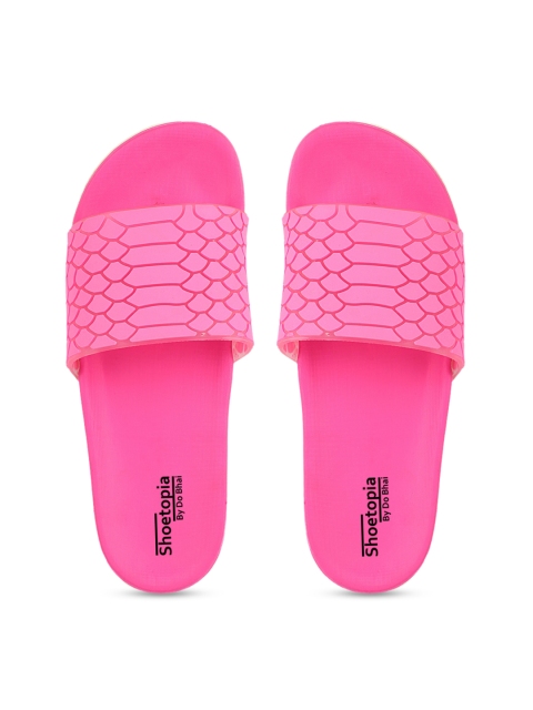

Shoetopia Women Pink Self Design Sliders