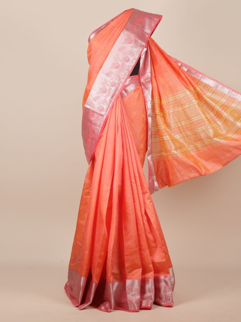 

Pothys Peach-Coloured & Silver-Toned Jute Silk Woven Design Saree