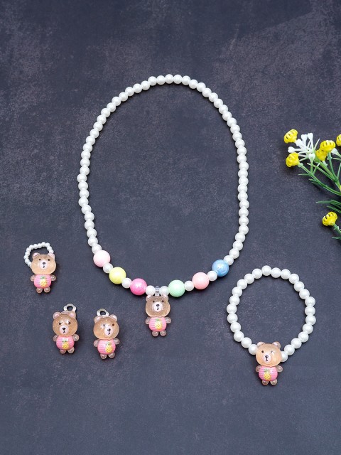 

Golden Peacock Girls White & Brown Pearl-Beaded Stretchable Handcrafted Jewellery Set