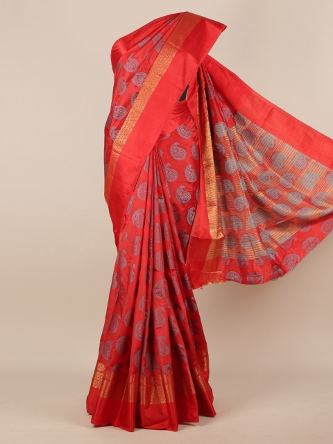 

Pothys Red Printed Jute Silk Saree