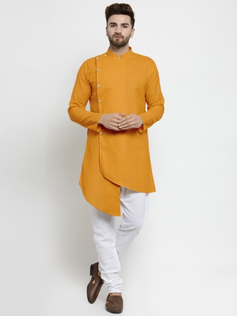 

TREEMODA Men Mustard & White Solid Kurta with Churidar
