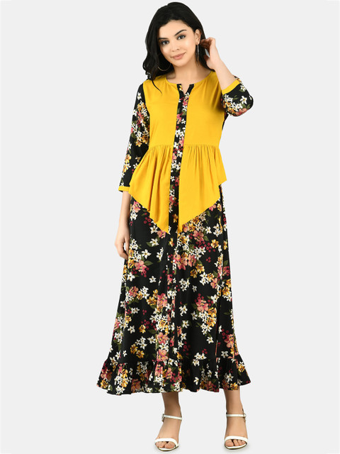 

Myshka Women Multicoloured Floral Printed Fit and Flare Dress, Multi