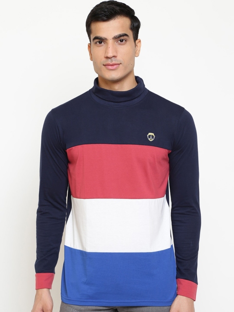

GHPC Men Navy Blue Colourblocked High Neck T-shirt