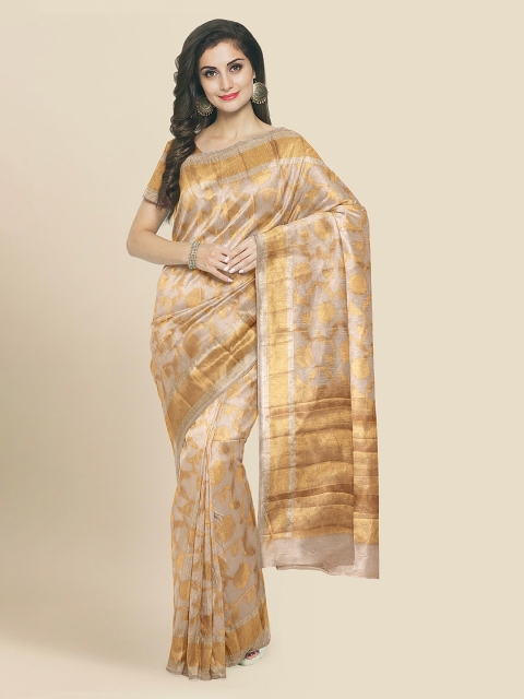

KLM Fashion Mall Cream-Coloured Silk Blend Woven Design Banarasi Saree