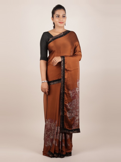 

Pothys Brown & Black Poly Georgette Printed Saree
