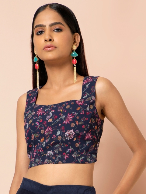 

Indya Women Blue Floral Printed Georgette Regular Crop Top