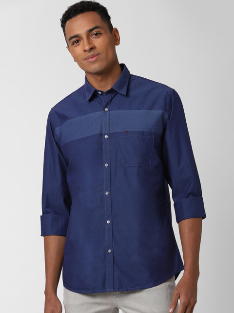 

Peter England Casuals Men Navy Blue Slim Fit Printed Pure Cotton Casual Shirt