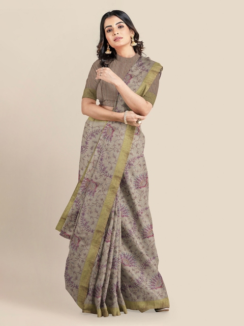 

KLM Fashion Mall Cream-Coloured Jute Silk Printed Banarasi Saree