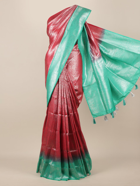 

Pothys Red & Sea Green Jute Silk Woven Design Saree