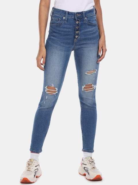 

GAP Women Blue Regular Fit High-Rise Stretchable Mildly Distressed Jeans