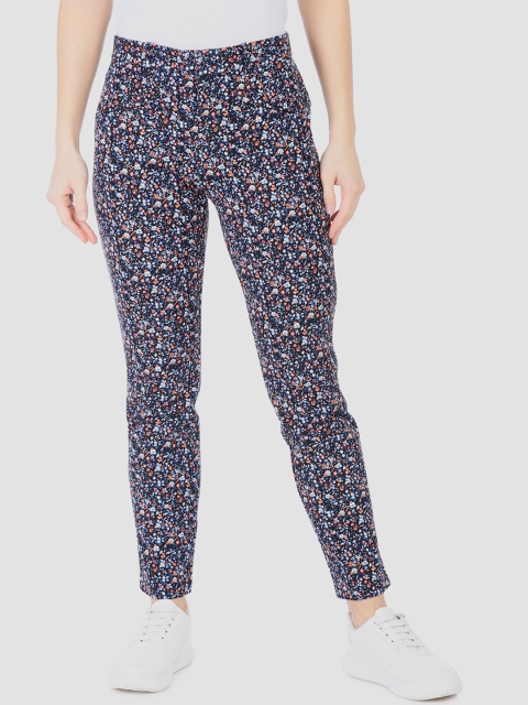 

GAP Women Black & Blue Skinny Fit Printed Bi-Stretch Skinny Ankle Trousers