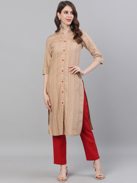 

Jaipur Kurti Women Beige Striped Kurta with Palazzos