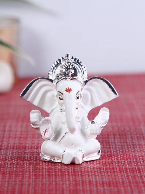 

CraftVatika White & Silver-Toned Lord Ganesh Idol Ceramic Showpiece