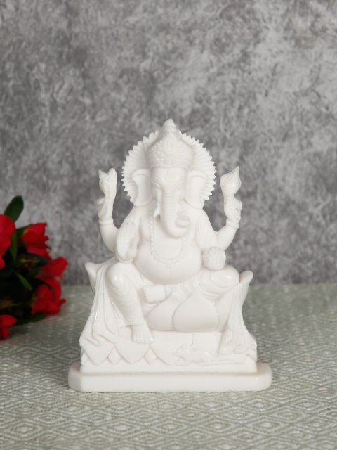 

CraftVatika White Ganesha Idol Statue Handcrafted Showpiece
