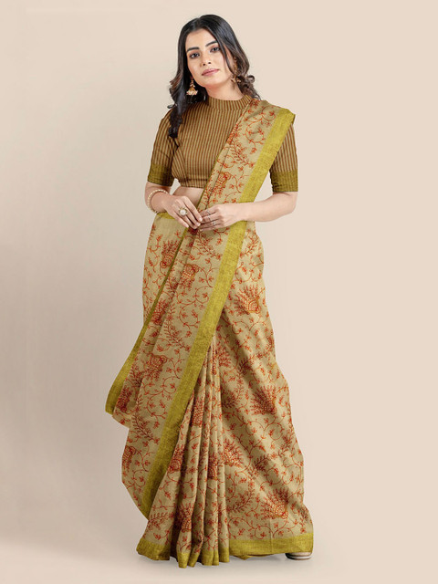 

KLM Fashion Mall Cream-Coloured Jute Silk Embroidered Banarasi Saree