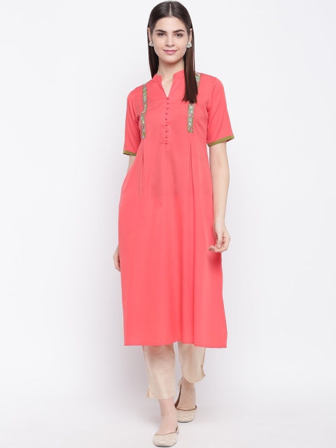 

Shakumbhari Women Peach-coloured Embroidered Kurta