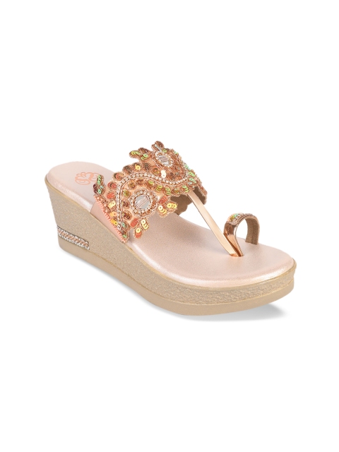 

Sole To Soul Women Peach-Coloured Embellished Sandals