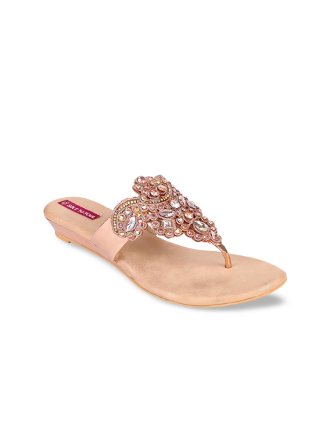 

Sole To Soul Women Peach-Coloured Embellished Wedges