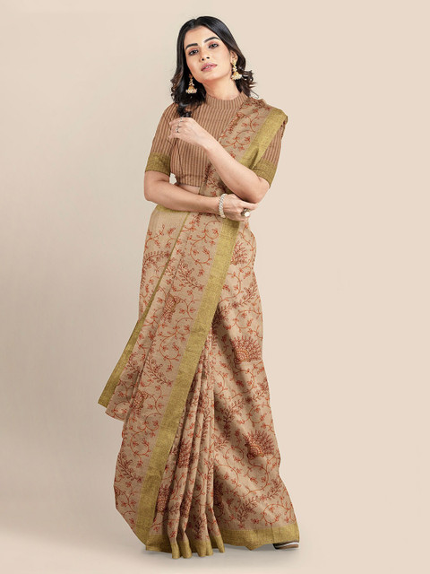 

KLM Fashion Mall Beige Jute Silk Printed Banarasi Saree