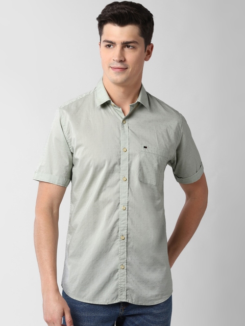 

Peter England Casuals Men Grey Slim Fit Solid Cotton Casual Shirt