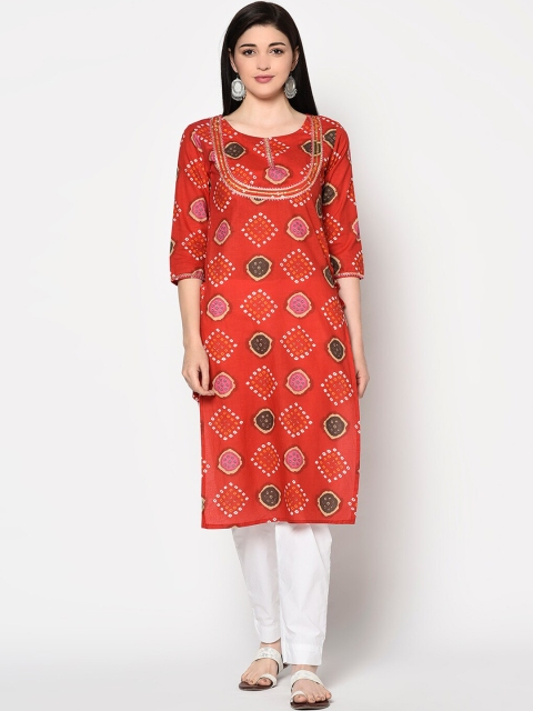 

Gulmohar Jaipur Women Red Bandhani Printed Kurta