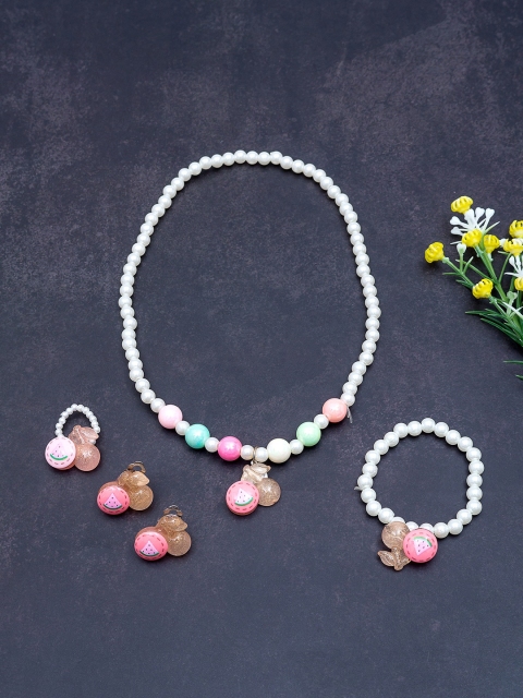 

Golden Peacock Girls White & Pink Beaded Cherry-Shaped Jewellery Set With Trolley Bag