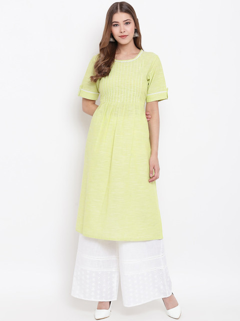 

Shakumbhari Women Green Striped Cotton Kurta