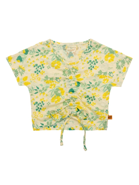 

Kid Studio Beige & Green Floral Printed Pure Cotton Regular Top
