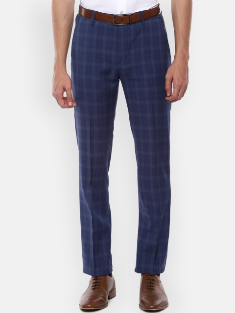 

Louis Philippe Men Navy Blue Slim Fit Checked Formal Trousers