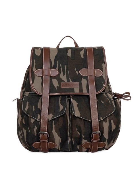 

Justanned Men Olive Green & Beige Camouflage Backpack