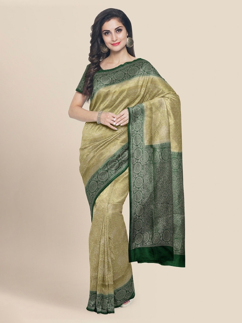 

KLM Fashion Mall Green Silk Blend Woven Design Banarasi Saree
